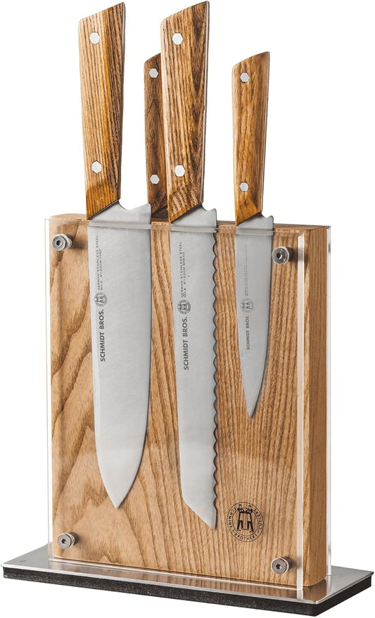 Schmidt Brothers - Jet Black Series 7-Piece Kitchen Knife Set, High-Carbon German Stainless Steel Cutlery, Pure Matte Black Titanium Finish With Clear Acrylic Magnetic Knife Block