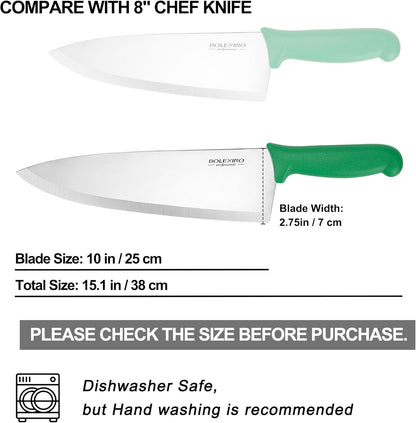 10 inch Japanese High Carbon Stainless Steel Chef Knife, Professional Sharp Wide Cook Knife with Non-slip Ergonomic Handle, for Kitchen Home Restaurant (Green)