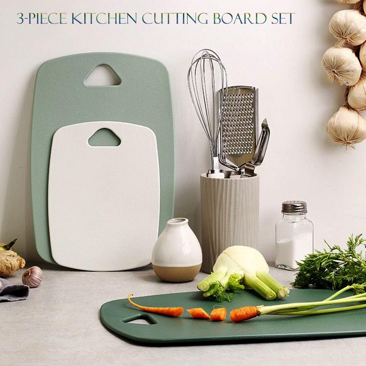 Cutting Boards for Kitchen,Plastic Cutting Board Set of 3, Thick Chopping Boards for Meat, Veggies, Fruits, with Easy Grip Handle,Dishwasher Safe (Pink, 3Pcs)