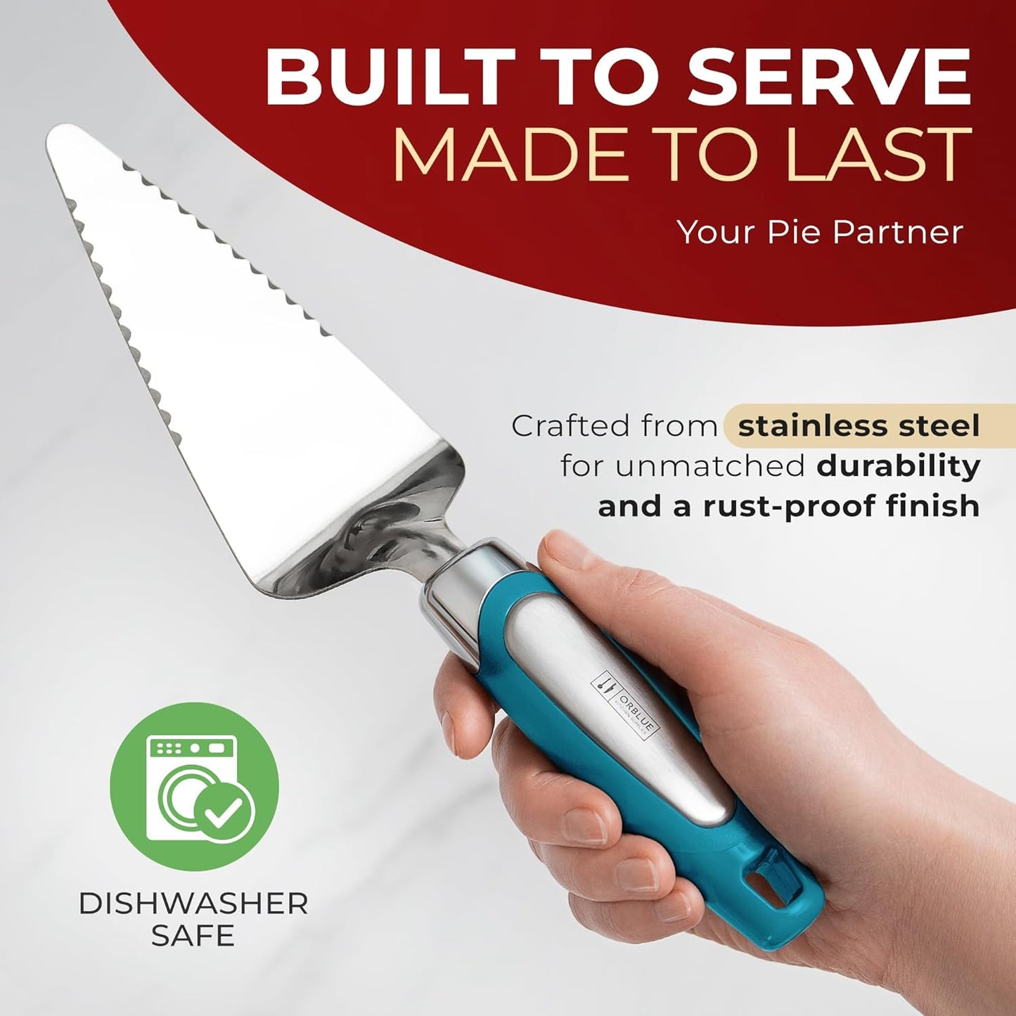 Orblue Pie Server, Essential Kitchen Tool, Serrated on Both Sides, Great for Right or Left Handed Chef, Stainless Steel Flatware , Cake Cutter,White