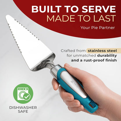 Orblue Pie Server, Essential Kitchen Tool, Serrated on Both Sides, Great for Right or Left Handed Chef, Stainless Steel Flatware , Cake Cutter,White