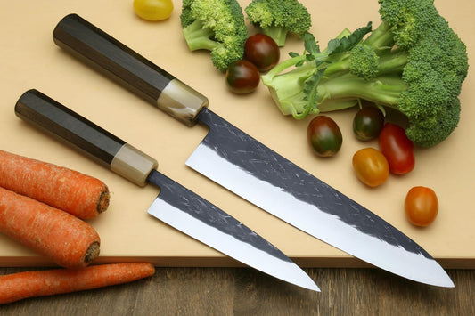 Yoshihiro Kurouchi Stainless Clad High Performance SLD Japanese Nakiri Vegetable Knife & Petty Utility Knife 2pc Set (Nakiri 6.5" / Petty 5.3" & Saya Cover)