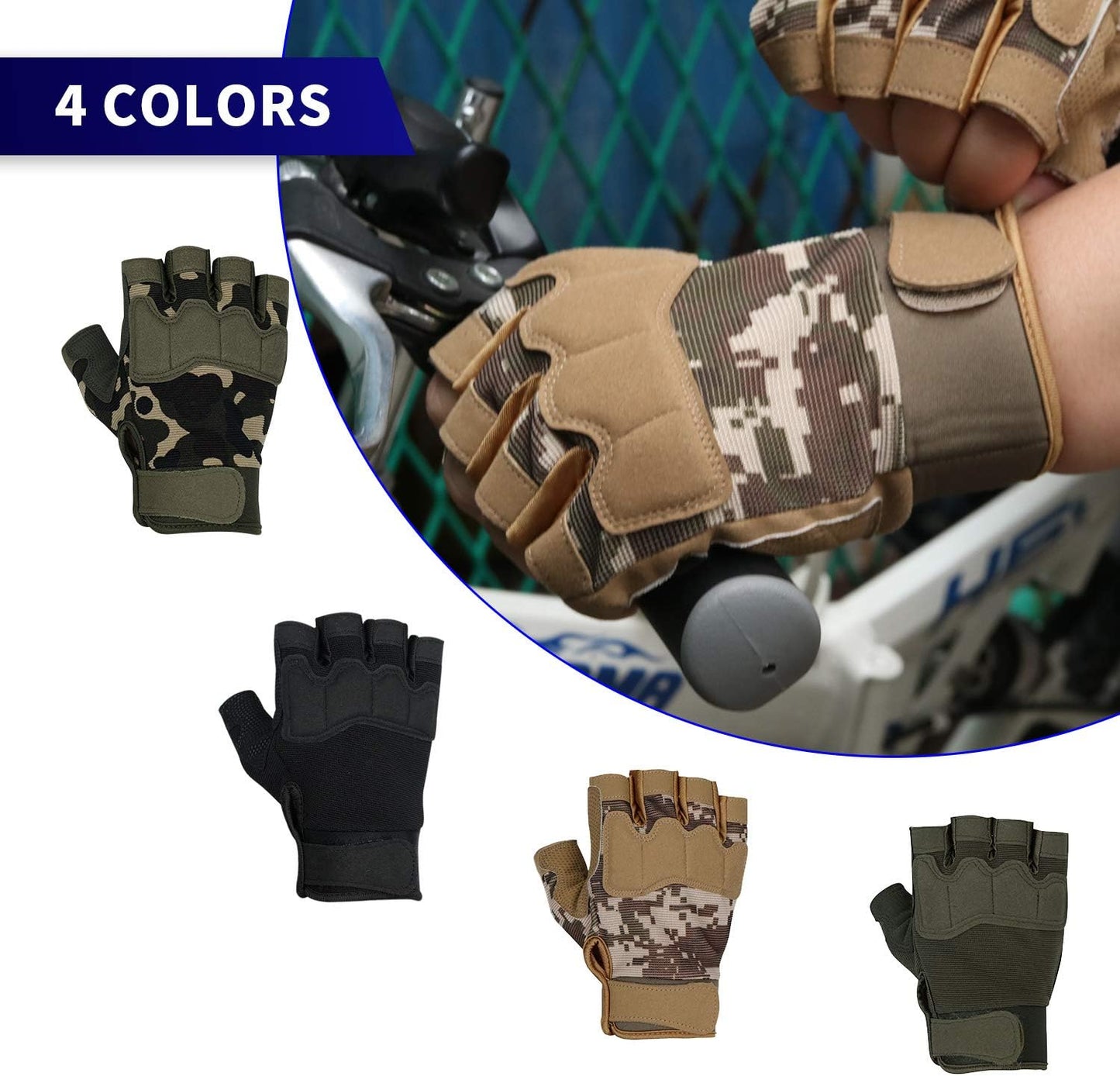 FIORETTO Fingerless Workout & Exercise Gloves for Gym, Weight Lifting, Airsoft, Shooting, Hunting, Hiking, Cycling, Driving, Motorcycle, Climbing M210603