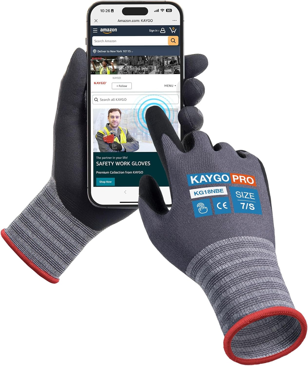 KAYGO Safety Work Gloves MicroFoam Nitrile Coated, 3 Pairs KG18NB,Seamless Knit Nylon Glove for Men and Women, Ideal for Automotive,Warehouse,Construction (Small,Gray)