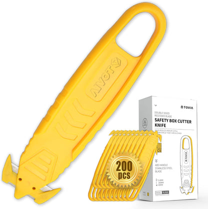 200 Pcs Safety Knife Box Cutter T TOVIA Utility Cutter and Package Opener with Recessed Concealed Stainless Steel Blade for Household, Warehouse, Workshop
