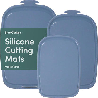 Blue Ginkgo Silicone Cutting Board – Medium – Double-Sided, Thick, Flexible, Non-Slip, BPA Free – Juice Grooves, Dishwasher Safe (Made in Korea, Green)