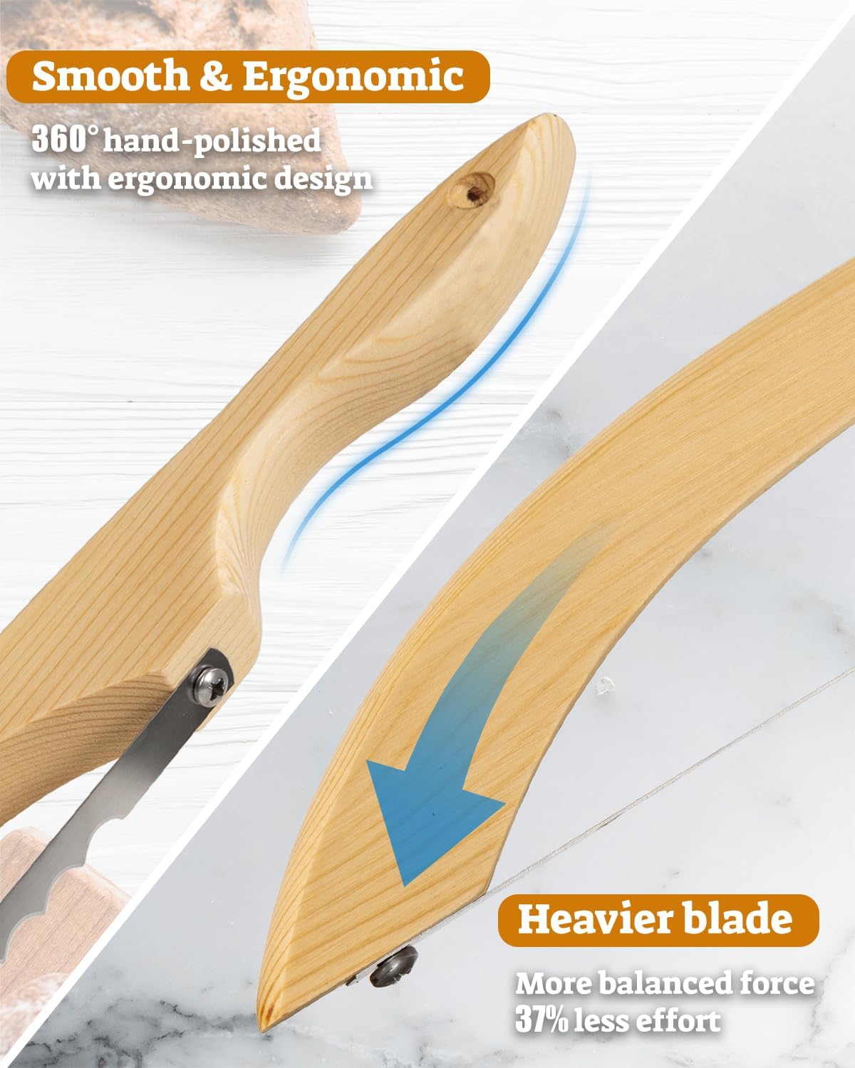 16.5” Bread slicer for Homemade Bread, Serrated Bread Knife for homemade bread with Bow Design, Premium Bread Knife, Bread Slicer, Bread Cutter for Bagels, Baguettes, Light Brown Color