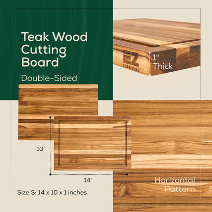 Combo 2 Extra Teak Wood Cutting Board, End Grain & Edge Grain with Juice Groove and Handles, Knife Friendly, Reversible, Suitable for Chopping Meat, Vegetables, Aesthetics for The Kitchen