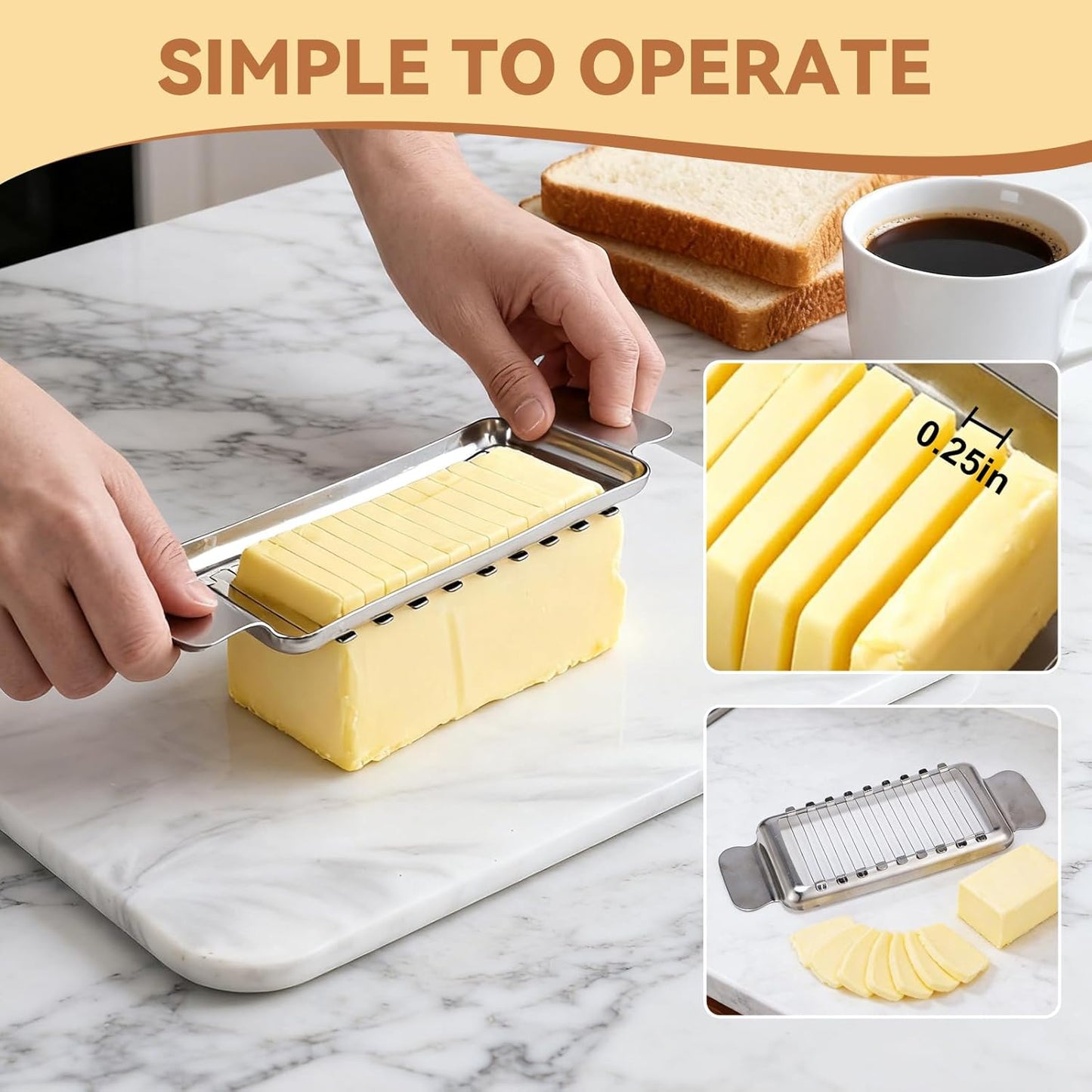 2 Pcs Butter & Cheese Slicer Cutter for Butter Squares and Block Cheese, Ergonomic Handheld Stainless Steel Wire Slicer for Cutting Butter and Soft Food