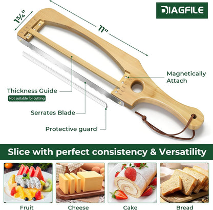 Adjustable Bread Slicer for Homemade Bread, 16.5'' Sourdough Bread Knife with Magnetic Adjustment Mechanism 5 Thickness Guides, Stainless Steel Serrated Bread Cutter for Bagels, Baguettes and More