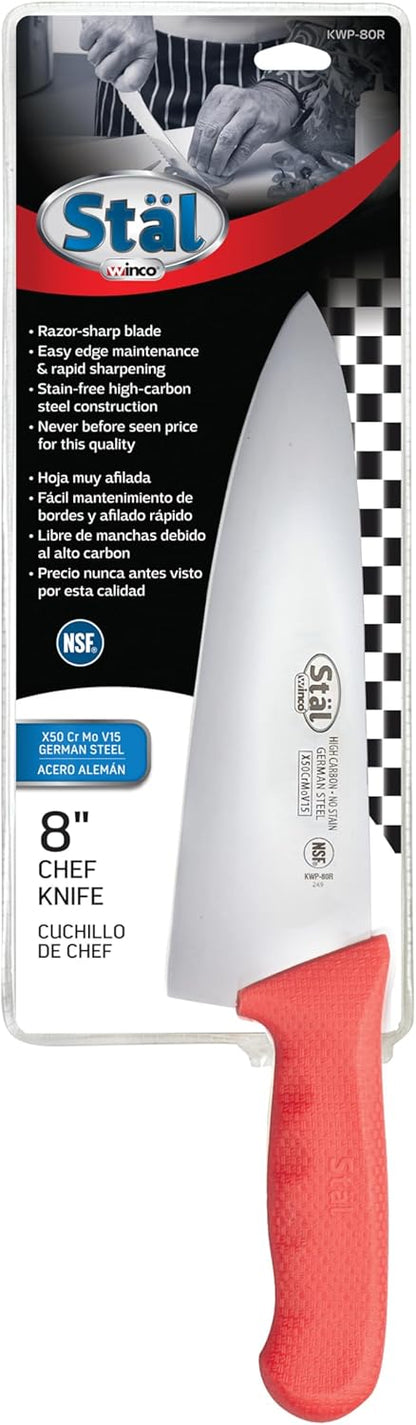 Winco 10" Commercial-Grade Chef's Knife with German Steel Blade, Blue