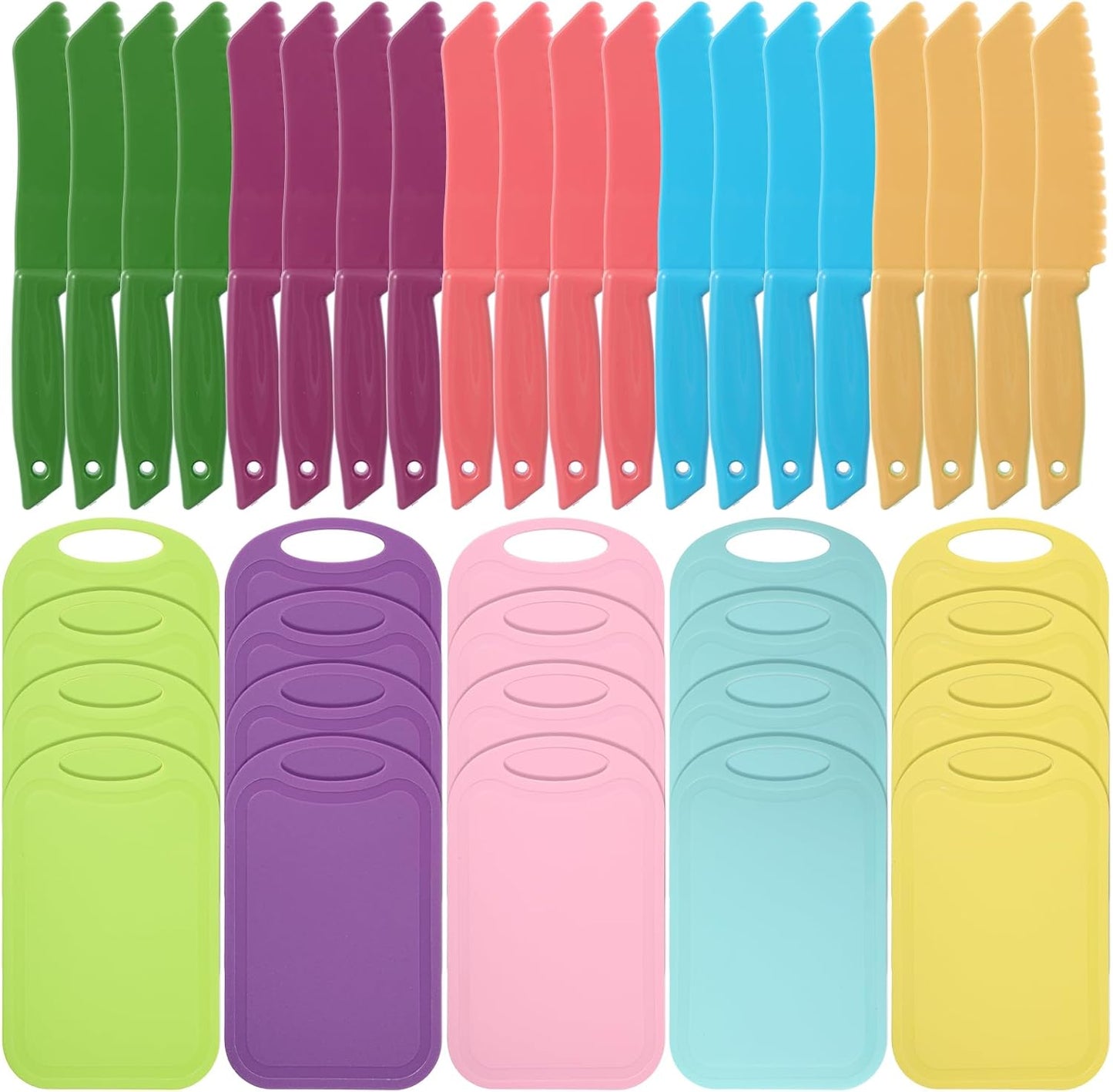 40 Pcs Kids Plastic Knife Set with Cutting Board Toddler Knife Tools, Including 20 Child Safe Knife 20 Chopping Board Kids Cooking Utensils for Cooking Club, Preschool
