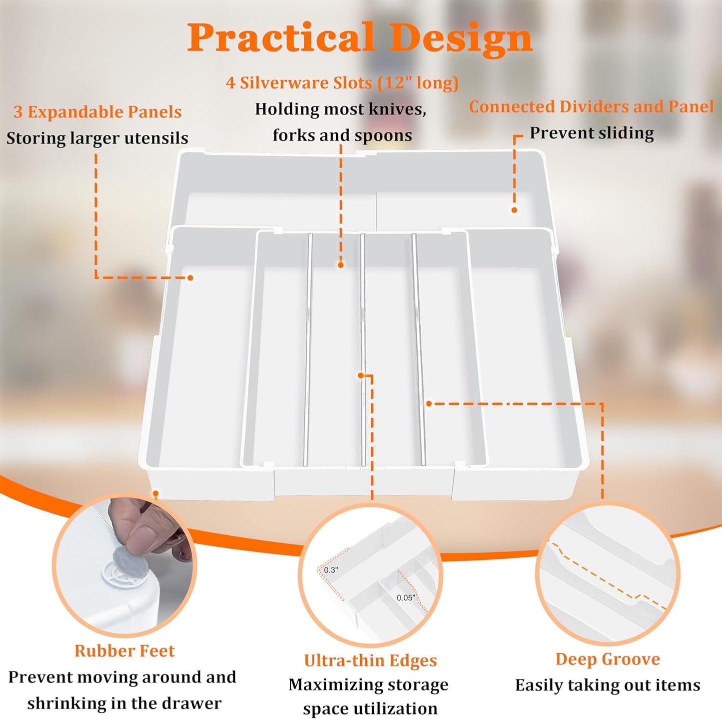 Spaclear Expandable Large Silverware Organizer - BPA-Free Food-Safe Utensil Drawer Organizer Adjustable Kitchen Drawer Organizer Flatware Cutlery Tray, Classified Storage for Spoons Forks Knives