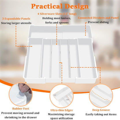 Spaclear Expandable Large Silverware Organizer - BPA-Free Food-Safe Utensil Drawer Organizer Adjustable Kitchen Drawer Organizer Flatware Cutlery Tray, Classified Storage for Spoons Forks Knives