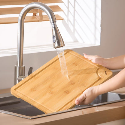 VEVOR Cutting Board 3 Pieces, Premium Versatile Bamboo Cutting Board, Food-Grade Oil and Juice Groove,Sturdy Durable Chopping Board, Built-in Handle, Wooden for Display Chopping Serving