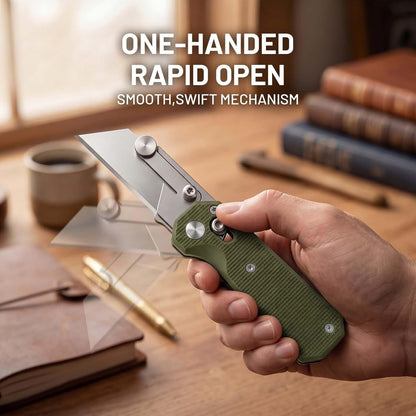 Folding Utility Knife, Pocket Knife, Box cutter Knife with Pocket & Rail Lock, Durable Razor Knife for Home Office Warehouse Everyday Carry, Gift for Men Women（Black）