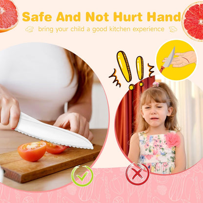 Suhctuptx Toddler Knife Set, Kids Knife Set for Real Cooking, Kid Safe Knives with Cutting Board Crinkle Cutters Montessori Kitchen Toys, Toddler Girl Gifts Age 3 4 5 6 7 8 Year Old