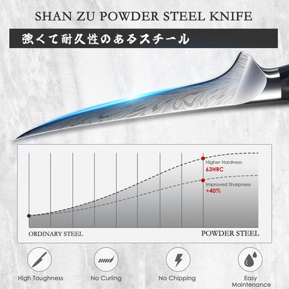 SHAN ZU Chef Knife in Powder Steel, Japanese Kitchen Knife 8 Inch, Ultra Sharp Chef's Knives, High Carbon Japanese Knives with Ergonomic Pakkawood Handle Professional Utility Knives for Meat Vegetable