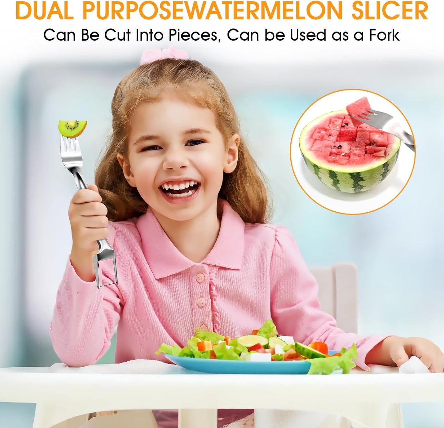 1 PCS Stainless Steel Watermelon Slicer and Fork - 2-in-1 Portable Kitchen Tool for Home Camping and Parties
