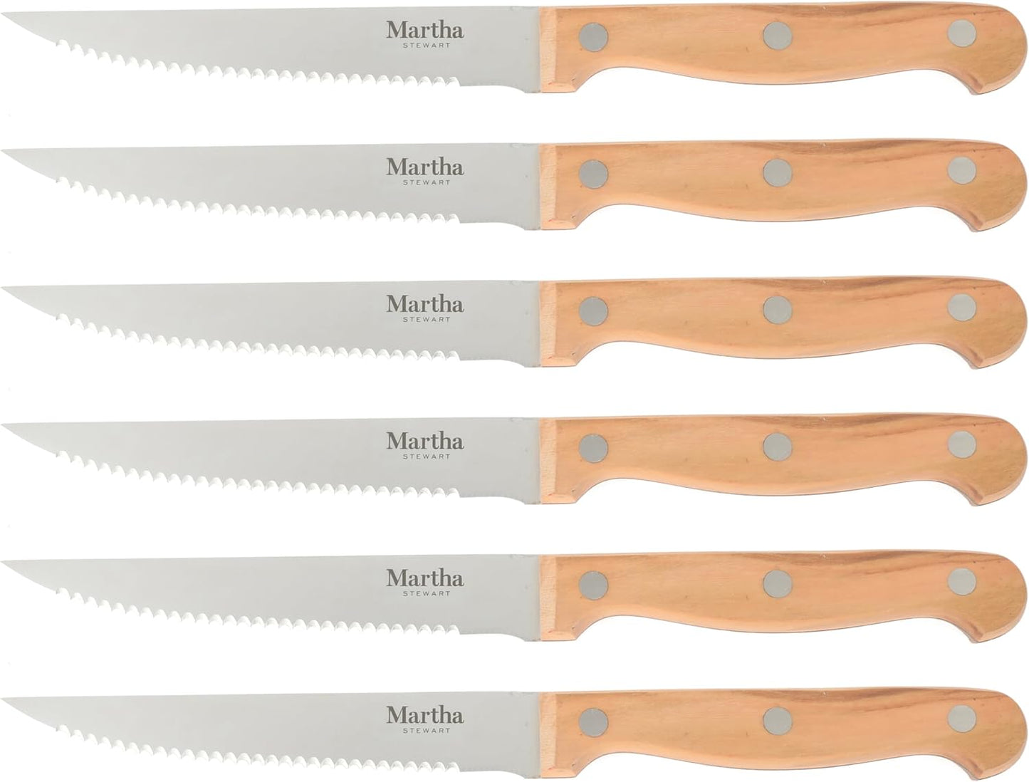 Martha Stewart Austenwood 15-Piece Knife Block Set, German Stainless Steel Kitchen Knives with Forged Italian Olive Wood Handle