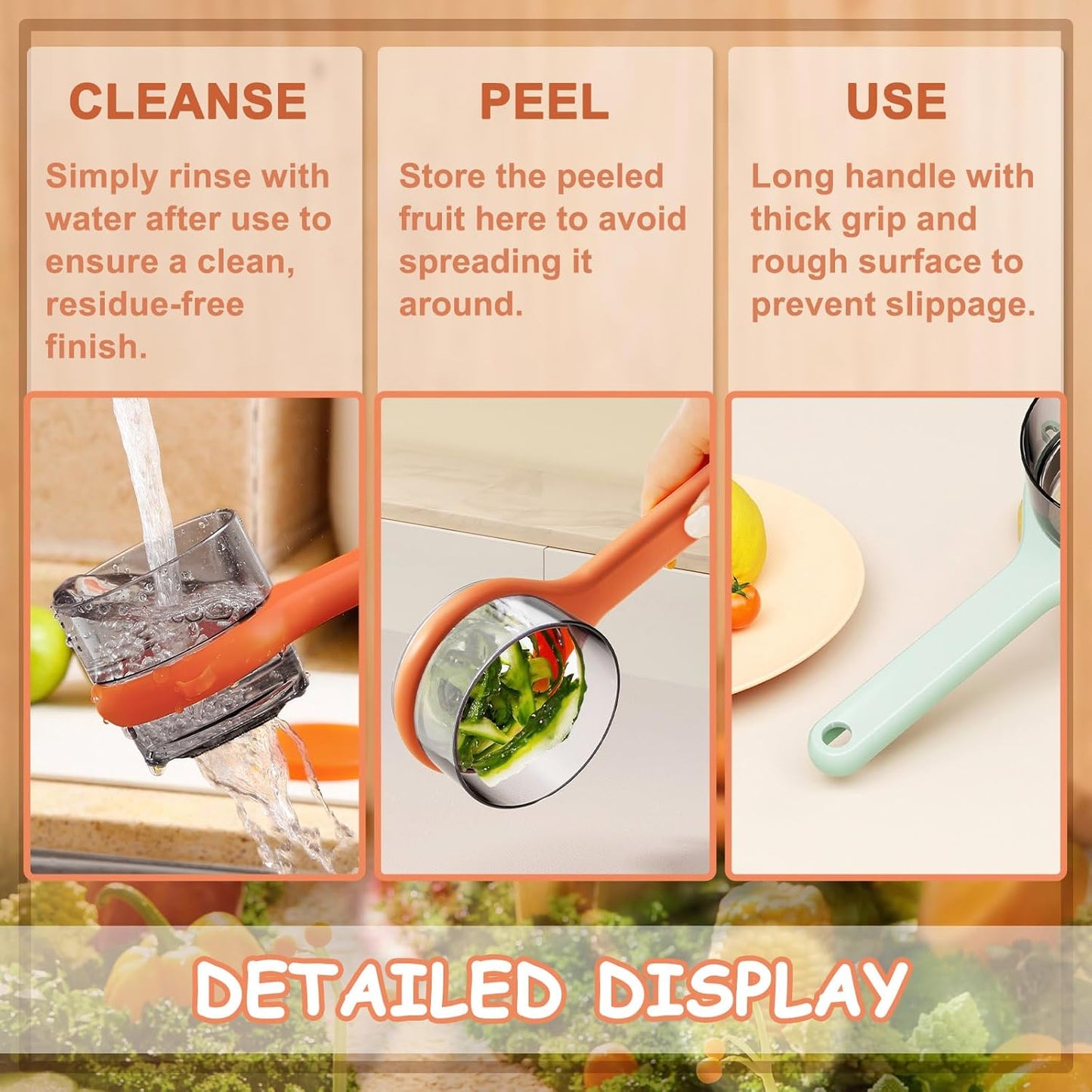 2 Pack Vegetable Peeler with Container, Double-Sided Stainless Steel Blade Peeling Knife with Storage Box, Veggie Peeler with Catcher Bucket for Home Kitchen Fruit Supplies (Orange & Green)