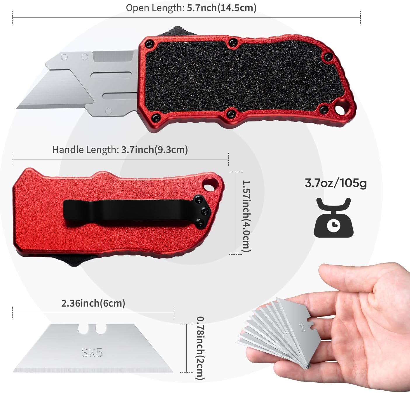 XXV Aluminum Alloy Utility Knife, Box Cutter,Cute Heavy Duty Pocket Knife, Safety Replaceable Blade EDC Razor Knives with 10Pcs Replaced Blades,Black