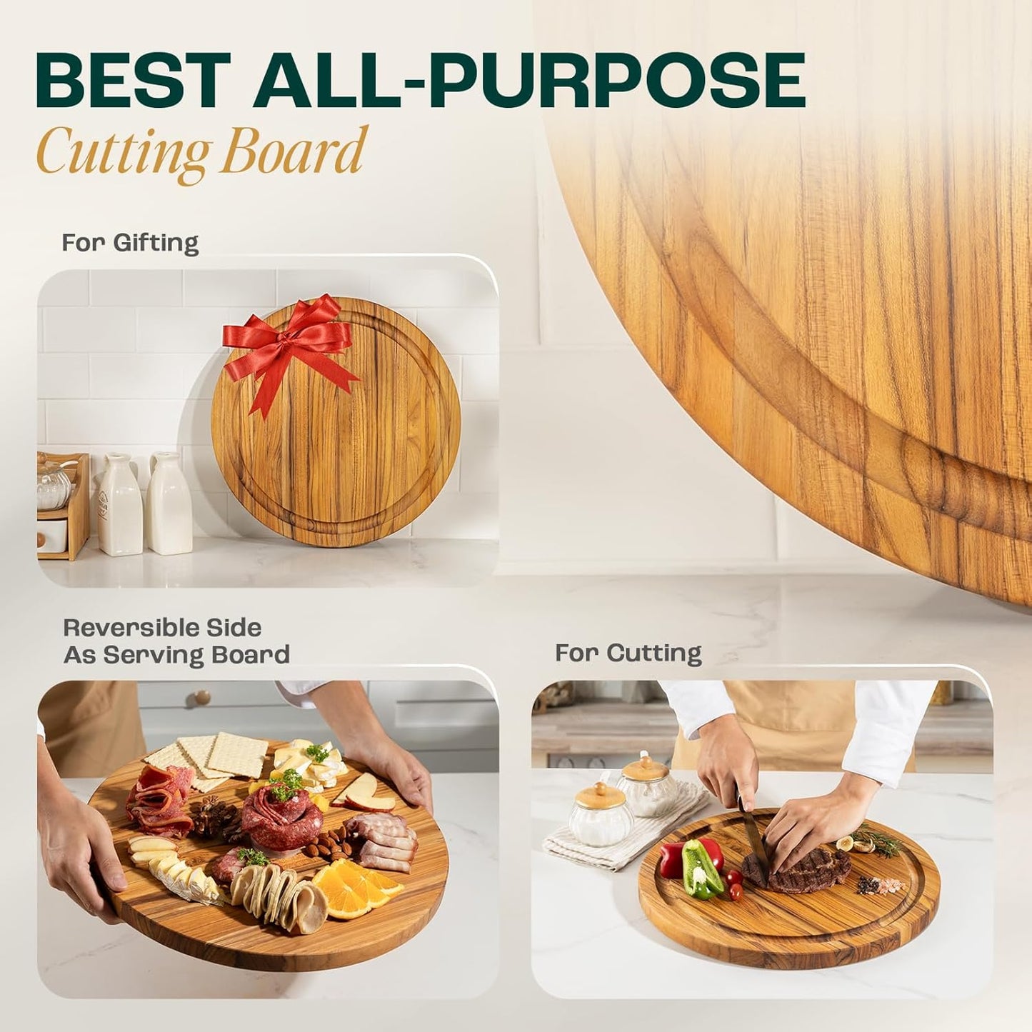 Yes4All Durable Acacia Cutting Boards for Kitchen, [17''Lx13''Wx1.5” Thick] Medium Edge Grain Cutting Board, Pre Oiled Wood Cutting Boards, Thick Chopping Board w/Juice Grooves and Easy Grip Handle