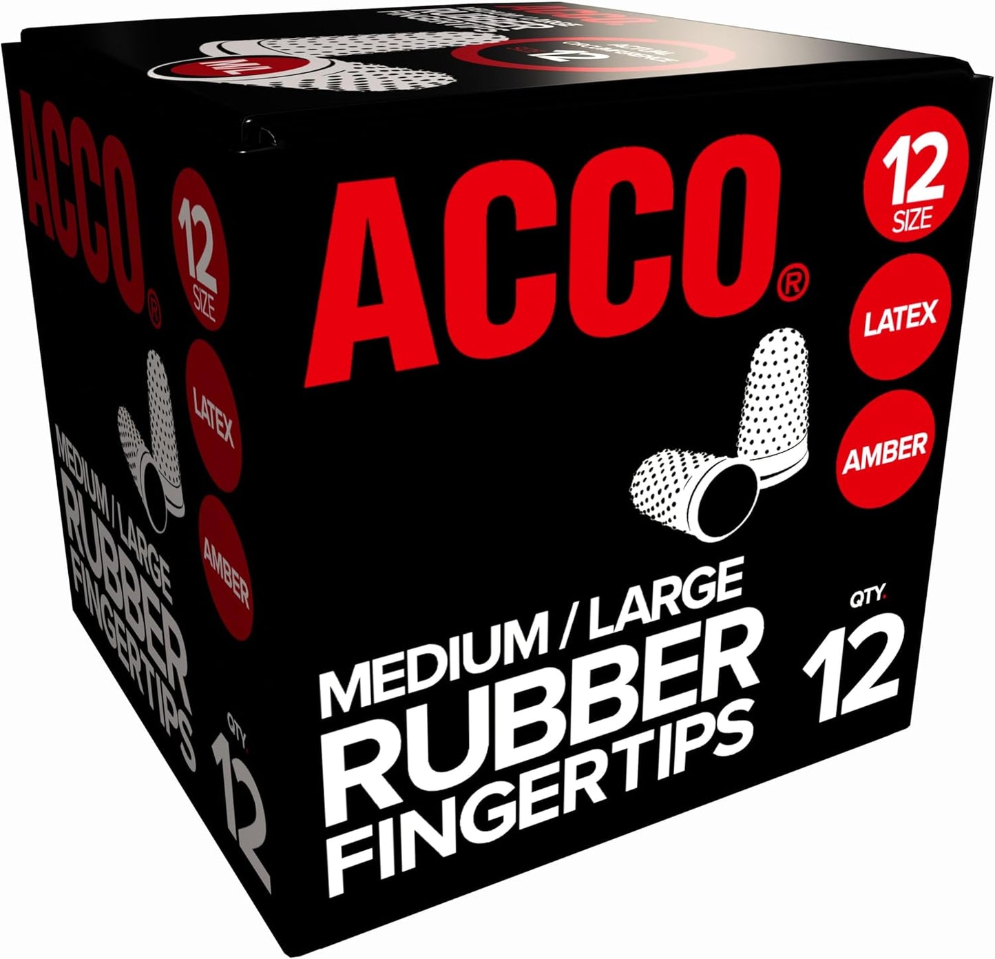 Acco Rubber Finger Tips, Size 12 (Medium), 11/16" Base Diameter, Nubbed for Better Gripping, 12 Count Box (S7054032)