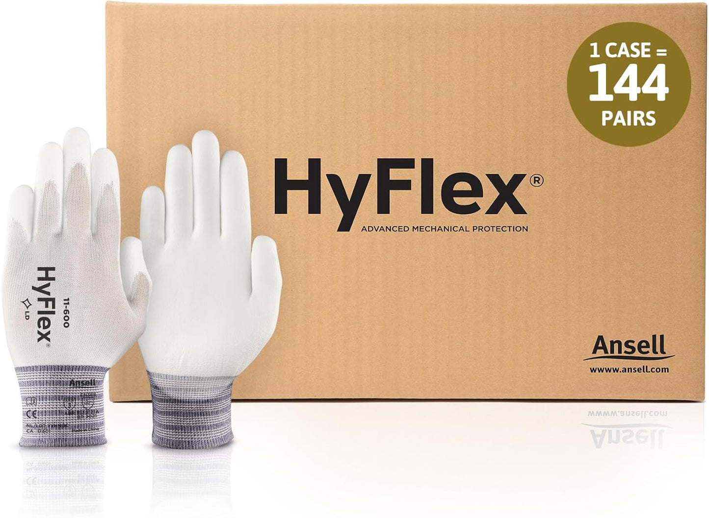 Ansell HYFLEX 11-600 Light Duty Nylon Industrial Gloves w/Palm Coating for Metal Fabrication