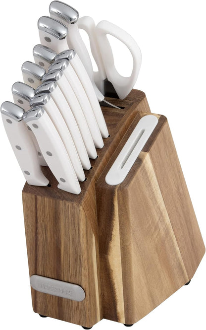 Farberware Edgekeeper Triple Riveted Slim Knife Block Set with Built in Sharpener, 14-Piece, Navy