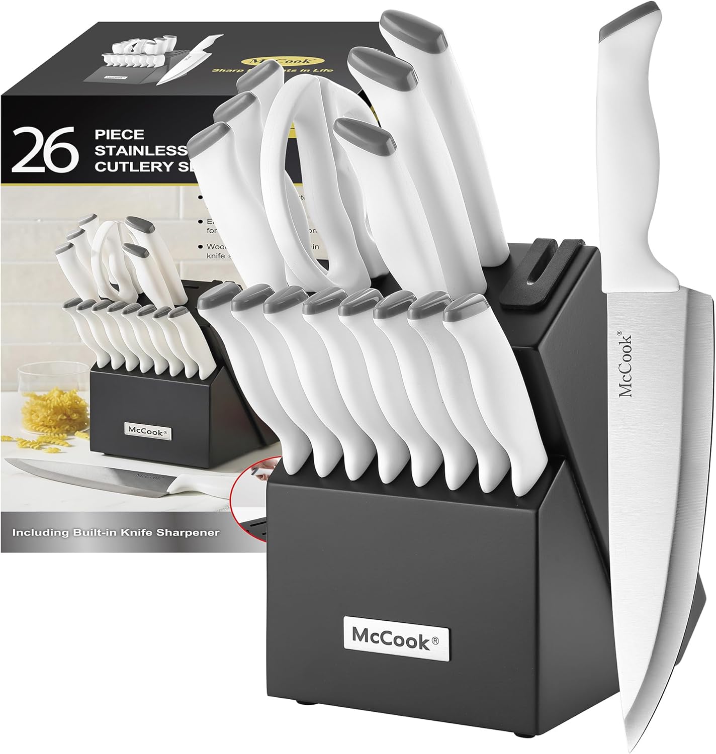 McCook® Knife Sets,German Stainless Steel Kitchen Knife Block Set with Built-in Sharpener