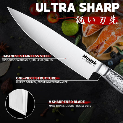 Huusk Kitchen Knife Set with Block & Built-in Sharpener - 15pcs Japanese Stainless Steel Knife Block Set - Sharp Professional Chef Sets for Kitchen - Home-warming Gift for Men