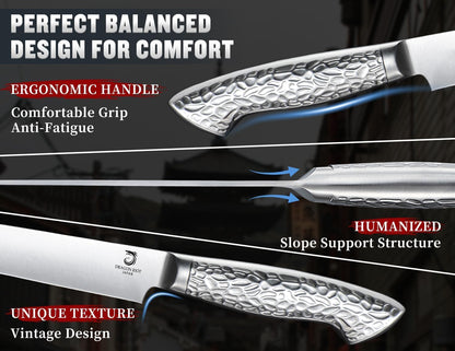 DRAGON RIOT Knife Set with Wood Block - Stainless Steel Kitchen Knives Block Set with Built in Sharpener, Dishwasher Safe, Non-Slip Ergonomic Handle - Gift for Men Women and Housewarming