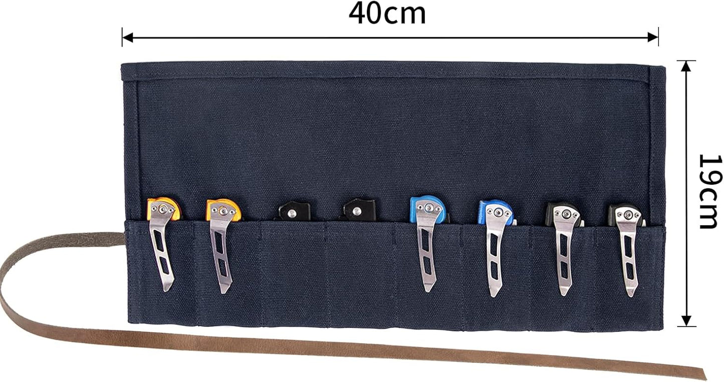 Pocket Knife Roll,8 Slots Folding Knife Roll Bag,Waxed Canvas Knife Display Case,Small Knife Roll Up Pouch,Pocket Knife Storage Case,Tactical Knife Protectors For Camping Hiking,Tool Roll (Purple)