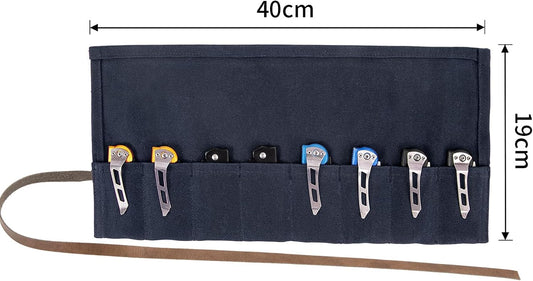 Pocket Knife Roll,8 Slots Folding Knife Roll Bag,Waxed Canvas Knife Display Case,Small Knife Roll Up Pouch,Pocket Knife Storage Case,Tactical Knife Protectors For Camping Hiking,Tool Roll (Purple)