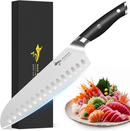 MAD SHARK 8" Santoku Kitchen Chef Knife, Forged German High Carbon Steel Chef Knife, Full Tang Ergonomic Handle, Ultra Sharp for Chopping & Slicing,Birthday Gifts for Women Men,Gift Box