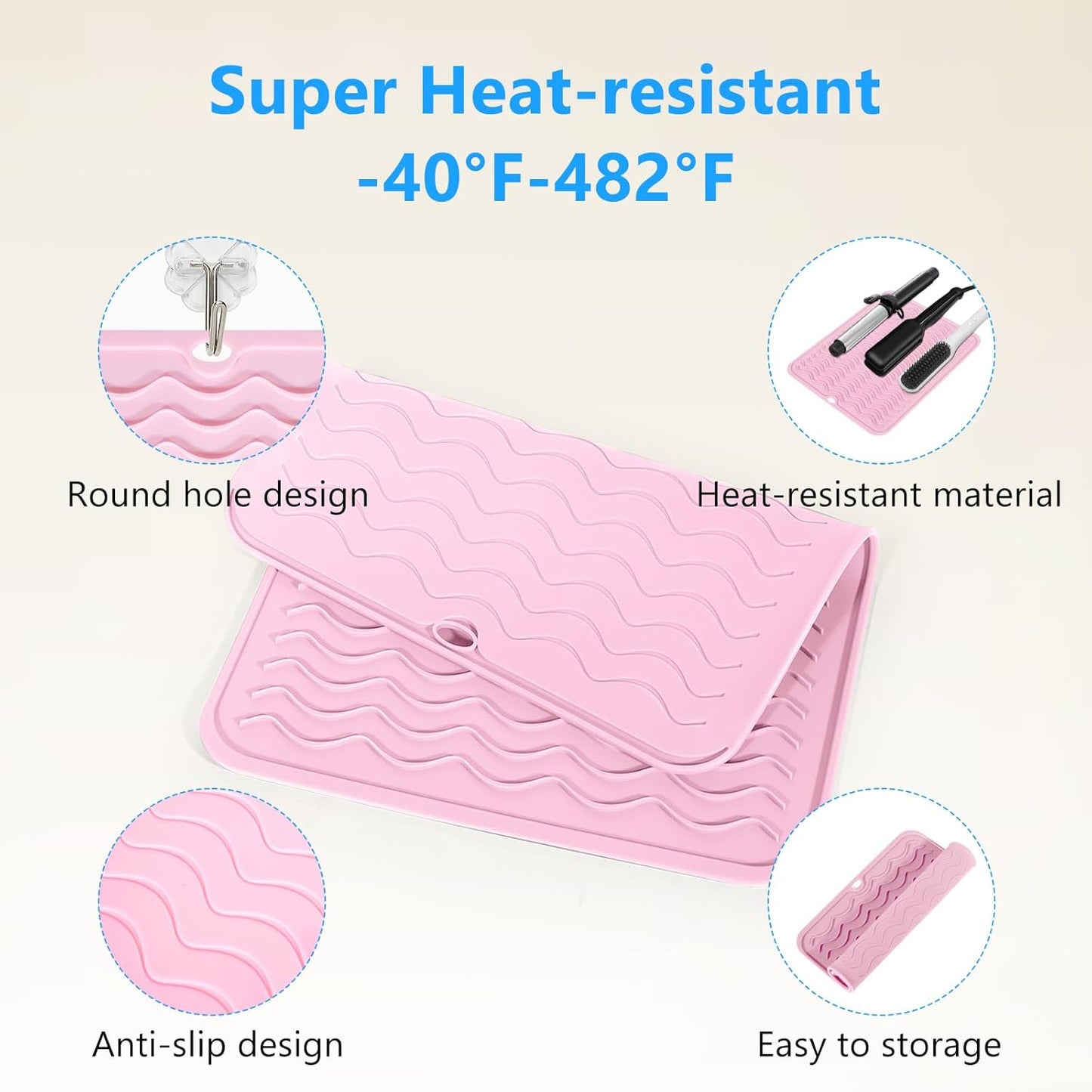 Heat Resistant Mat Oversize Curling Iron Mat Silicone Hot Hair Tools Mat for Hair Straightener,Flat Irons,Hair Styling Tools Countertop protection Portable Travel Mat 14.2" x 11"