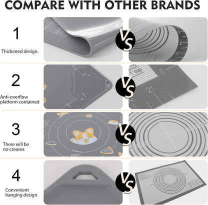 Ourokhome Silicone Baking Mat Sheet and Pastry Dough Cutter, 0.5 Inch Thick 20'' X 16" BPA free Silicone Rolling Mat, Non-Stick and Anti-Slip, Dishwasher Safe (Beige)