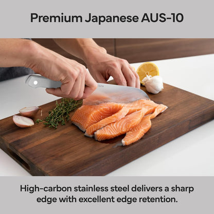 Misen 7.5" Santoku Knife - High Carbon Stainless Steel - Classic Japanese Chef Knife Design for Cutting, Slicing, and Chopping - Razor Sharp Japanese Style Kitchen Knife - White