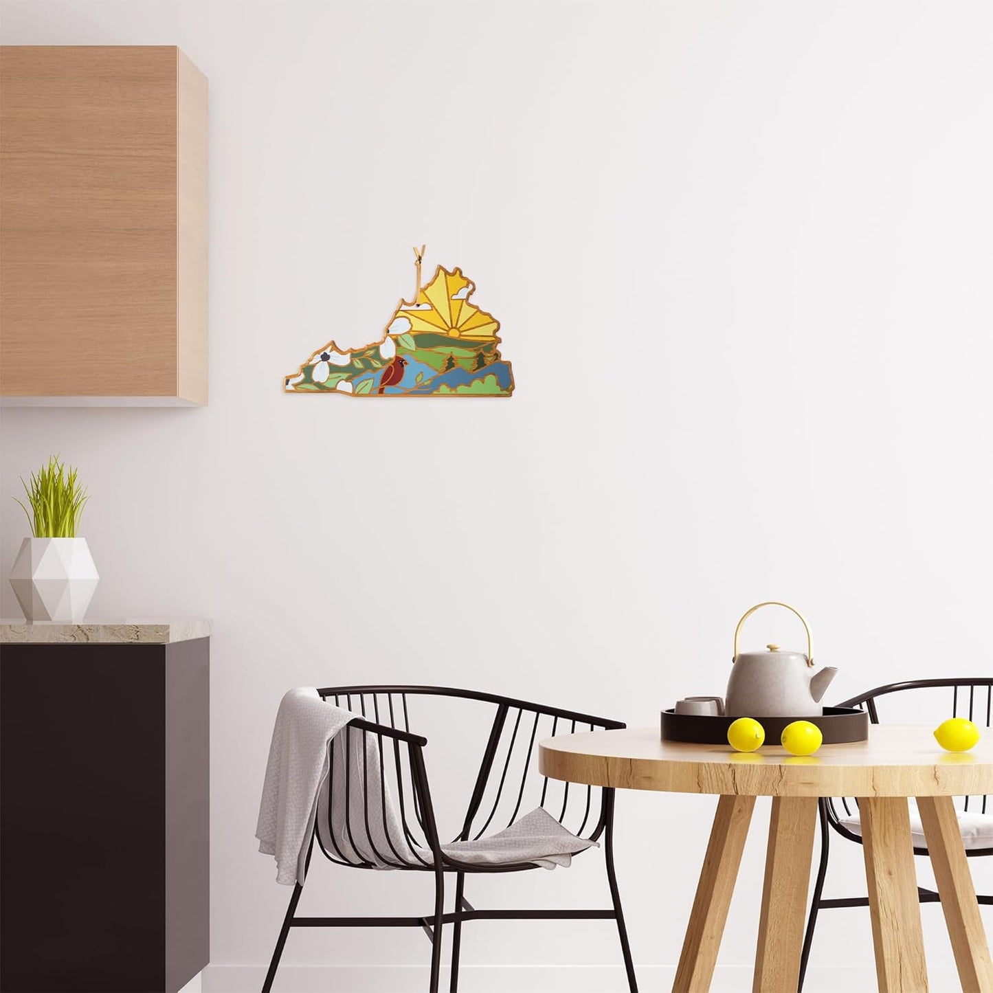 Totally Bamboo North Carolina State Shaped Cutting Board and Charcuterie Serving Platter with Artwork by Summer Stokes, Includes Hang Tie for Wall Display 18" x 8" x 5/8" - Colors A