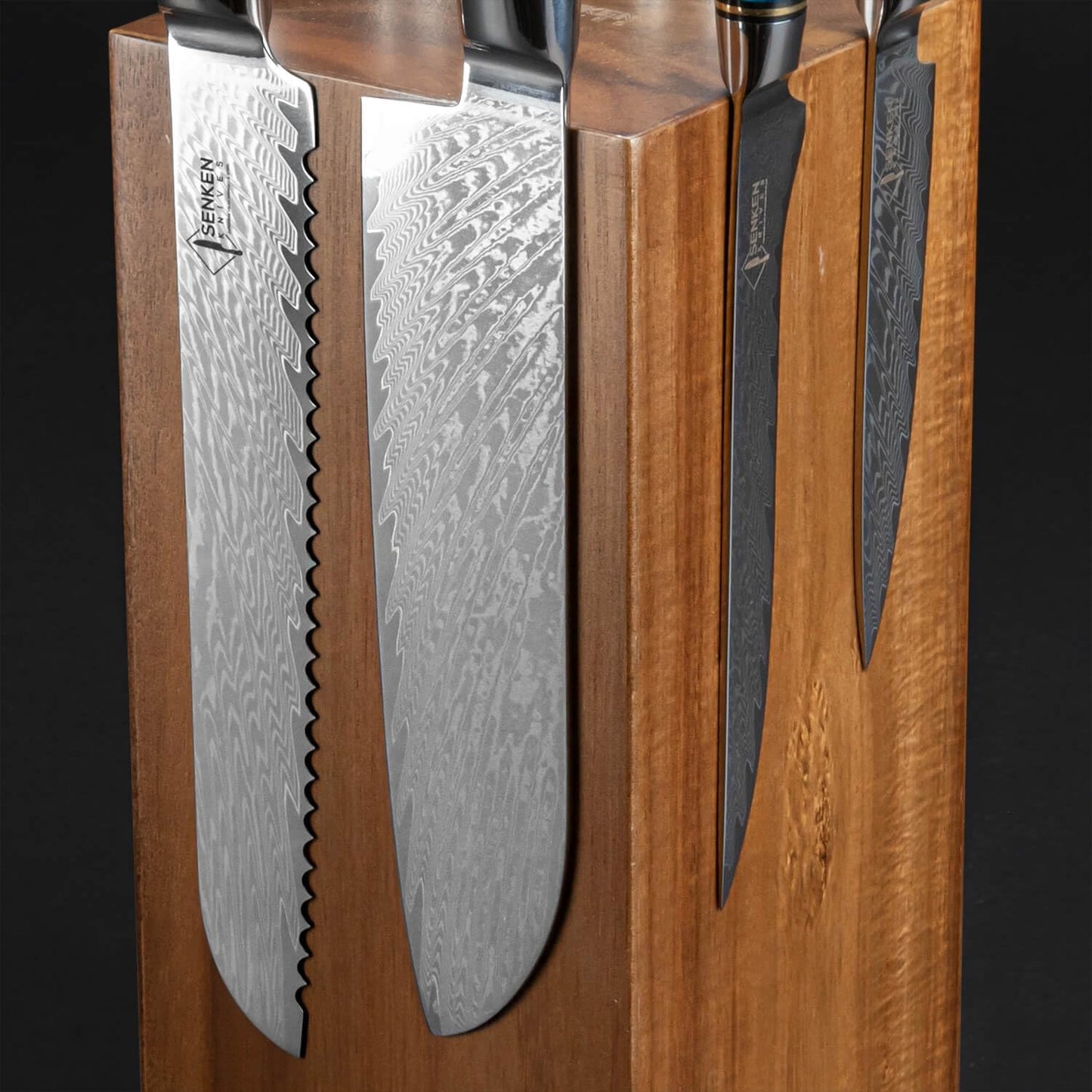 SENKEN Rotating Magnetic Knife Block without Knives, Natural Acacia Hardwood - 360 Degrees Rotation - Ultra Strong Neodymium Magnets, Universal Knife Holder & Storage (Block with Steak Knife Slots)