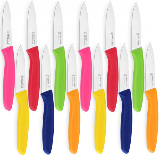 Paring and Garnishing Knife,Fruit Knife Set,12 Pieces Stainless Steel Paring Knives,Straight Edge Small Knife Set for Cutting Fruits and Vegetable,Spear Point,Ergonomic Handle,Multicolor