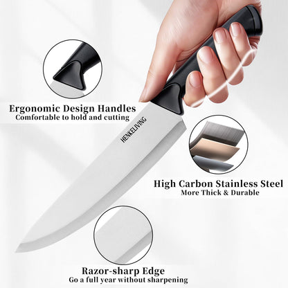 Knife Set, 14-Piece Black Dishwasher Safe Kitchen Knife Block Set with Built-In Sharpener, German High Carbon Stainless Steel Blades, Ultra Sharp Knives with Ergonomic Non-Slip Handles