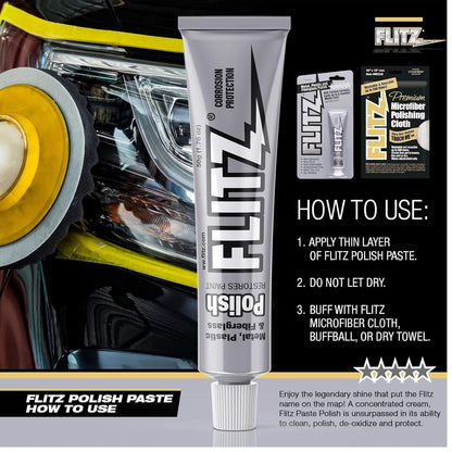 Flitz Metal Polish Paste - 1.76oz USA-Made Polish for Solid Chrome, Stainless Steel, & Aluminum - Non-Abrasive for Light Oxidation - Requires Manual Buffing - Not for Plated/Coated Surfaces (1 Pack)