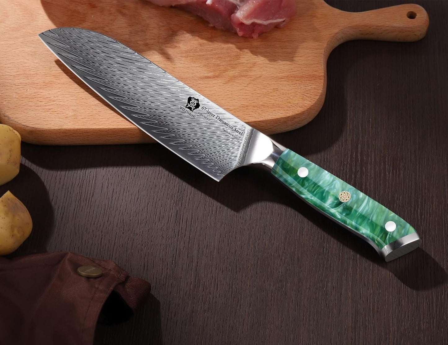 WILDMOK Santoku Knife 7 Inch kitchen knife, Ultra Sharp with Japanese Damascus Forged Santoku Knife, Ergonomic Resin Handle, cooking gifts with gift box