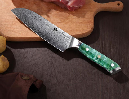 WILDMOK Santoku Knife 7 Inch kitchen knife, Ultra Sharp with Japanese Damascus Forged Santoku Knife, Ergonomic Resin Handle, cooking gifts with gift box