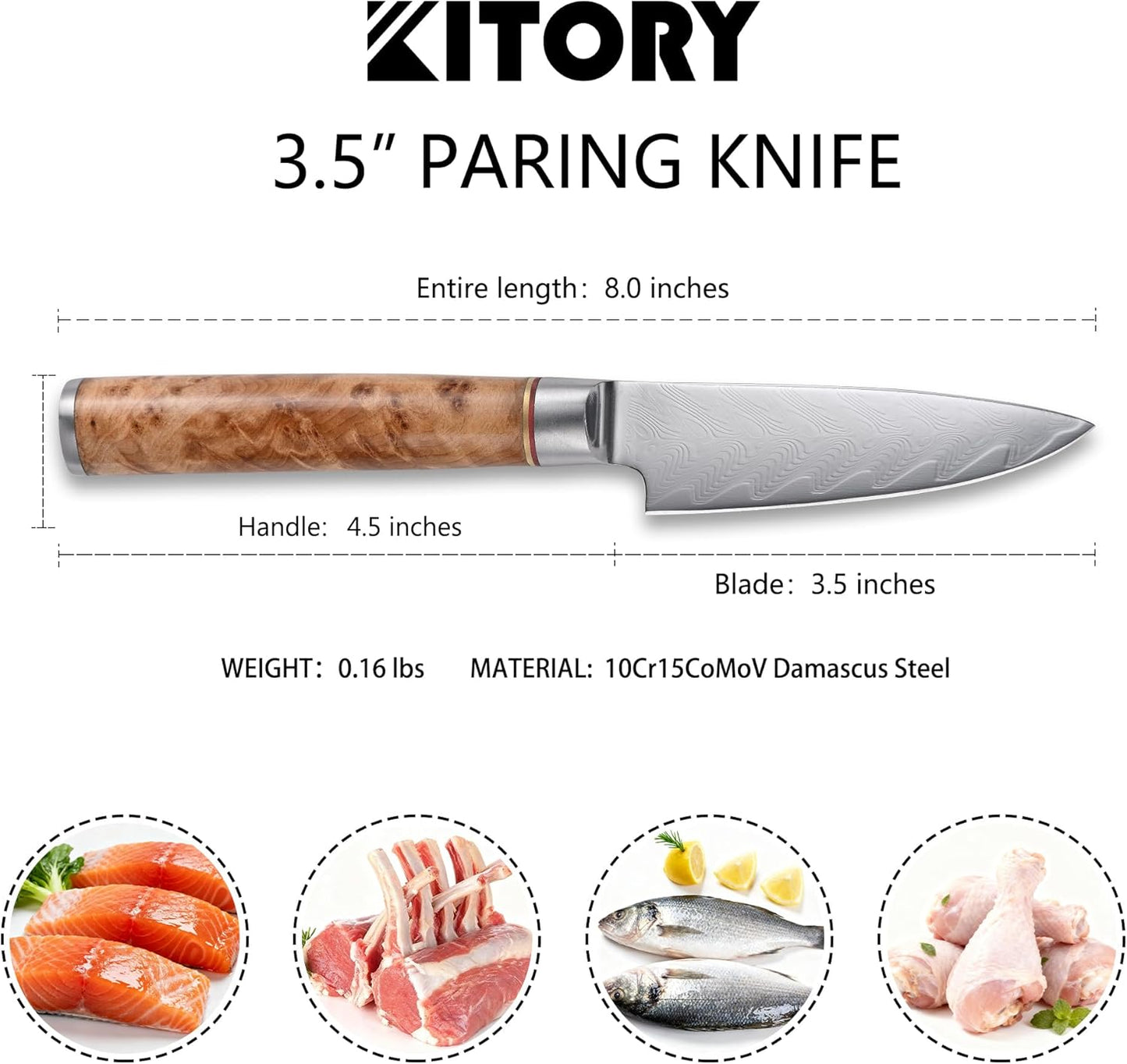 Damascus Paring Knife 3.5”, Peeler for Fruit, 73 Layers Damascus Steel Small fruit Knife with 10Cr15CoMoV Cutting Core, White Shadow Wood Handle, for Home & Restaurant, 2026 Gift