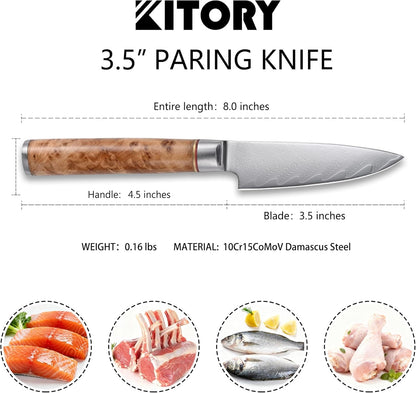 Damascus Paring Knife 3.5”, Peeler for Fruit, 73 Layers Damascus Steel Small fruit Knife with 10Cr15CoMoV Cutting Core, White Shadow Wood Handle, for Home & Restaurant, 2026 Gift