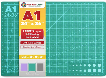 Mandala Crafts Self-Healing Cutting Mat Set – 12" x 18" A3 Green Double-Sided 5-Ply Mat with Fabric Cutter, Quilt Ruler & Craft Knife for Sewing, Quilting, Leather & Scrapbooking