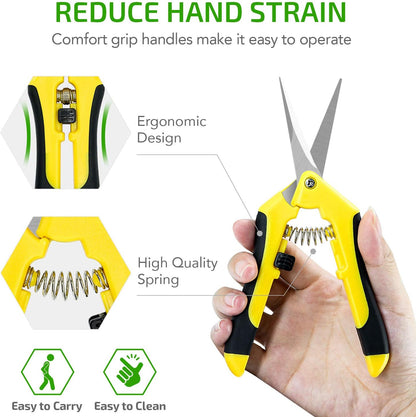 iPower 6.5 Inch Gardening Hand Pruner Pruning Shears Trimming Scissors with Straight Stainless Steel Blades for Bonsai, Herb, Bud, Hedge, 4-Pack, Yellow